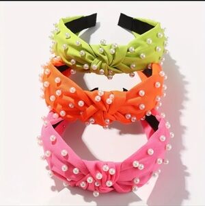 3pcs Fabric Pearl Knot Headbands - Solid Color NEW